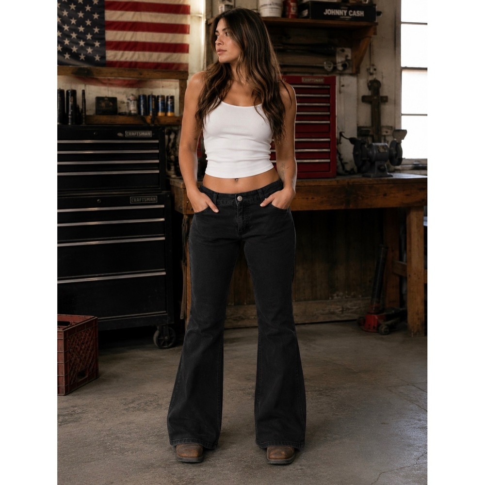Lee Jeans Women 16 Black Regular Fit Boot Cut Mid Rise Denim 34x29 Stretch Pants